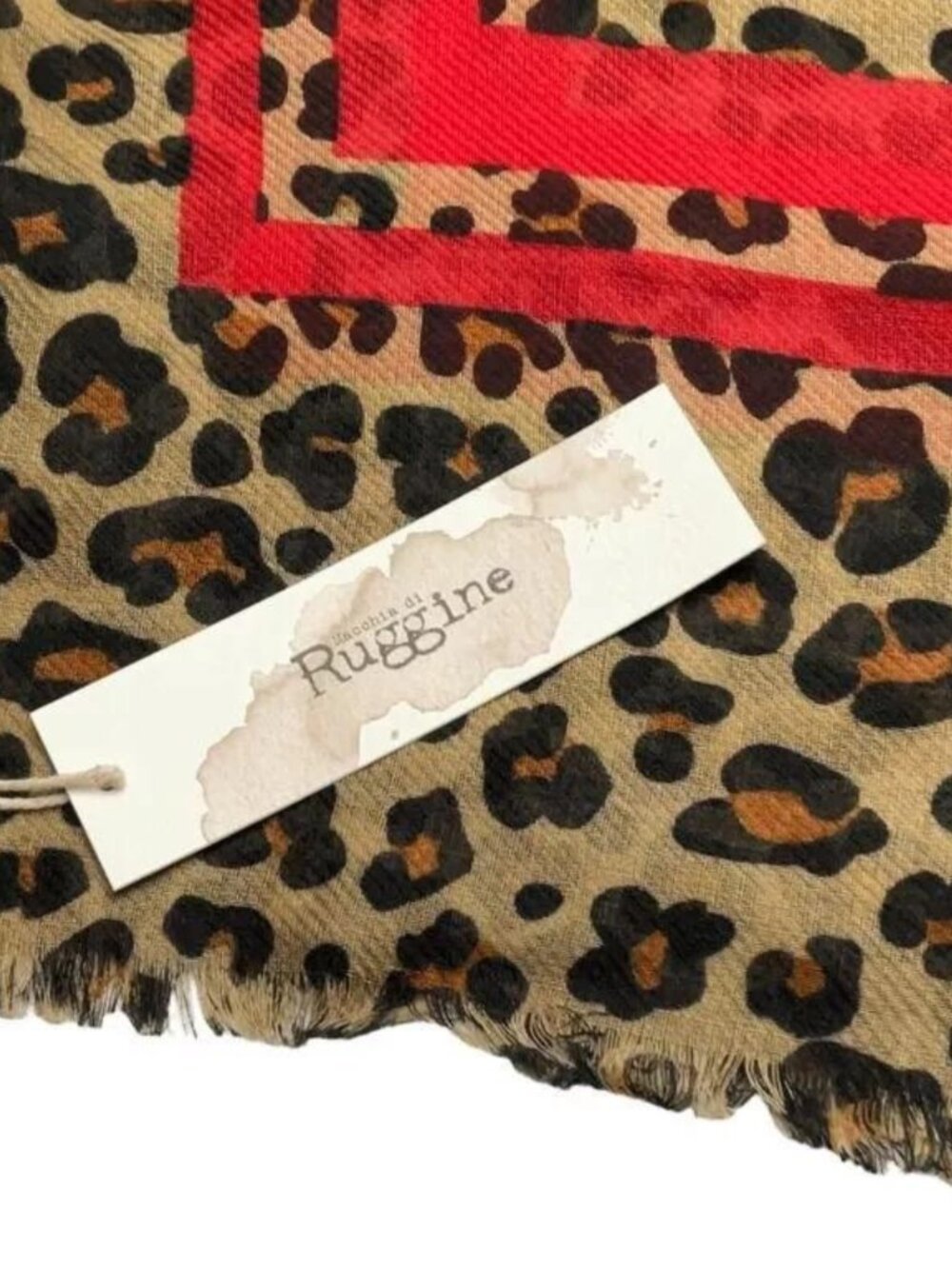 Leopard Print Scarf w/ Red Accent - Picture 7 of 7